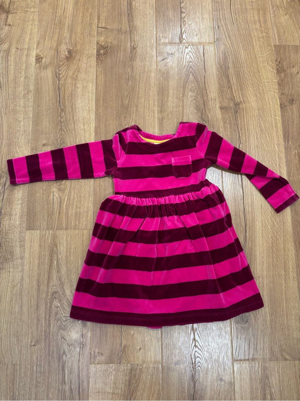 Mini Boden Velour Velvet Striped Long Sleeve Dress